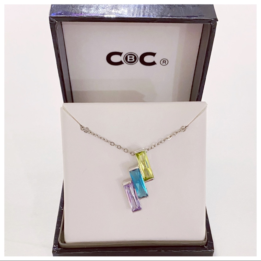 New! CBC triple CZ Boxed Pendant Necklace gc14